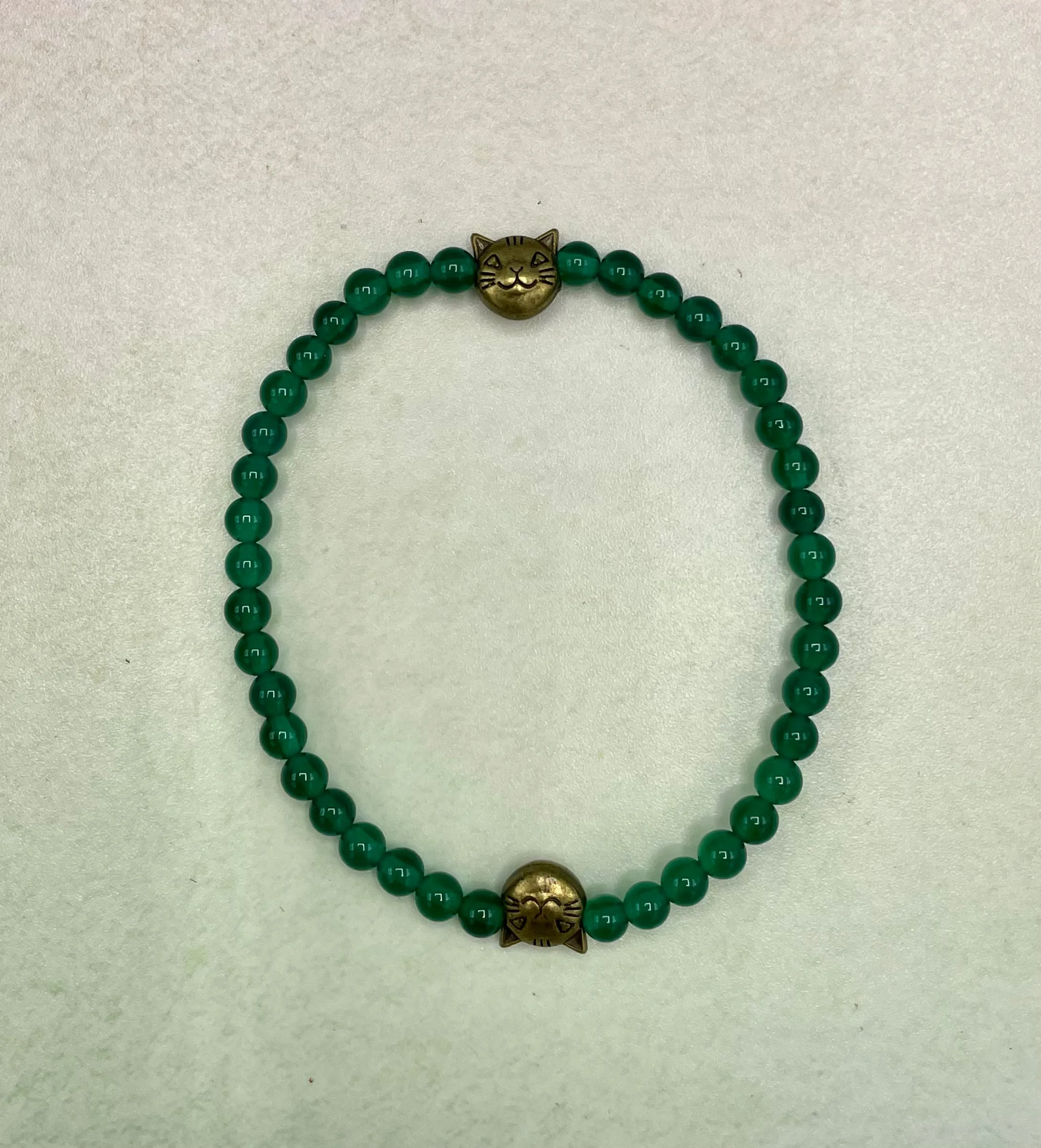 Green Agate gemstone Kitty Cat Bracelet