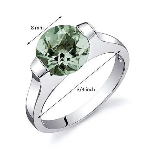 Green Amethyst Round Cut Sterling Silver Ring Size 9