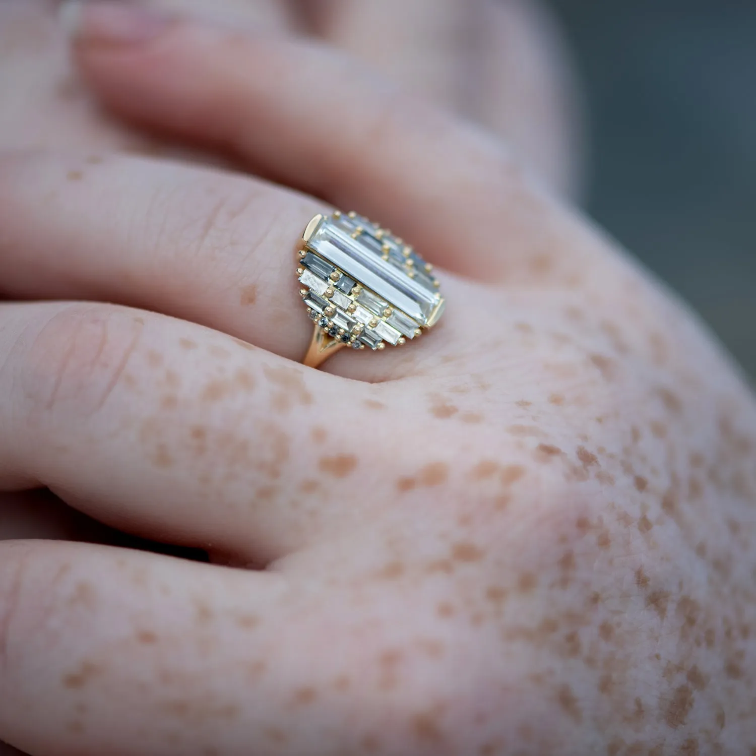 Grey Ombre Ring with Baguette Diamonds - Geometric Diamond Ring