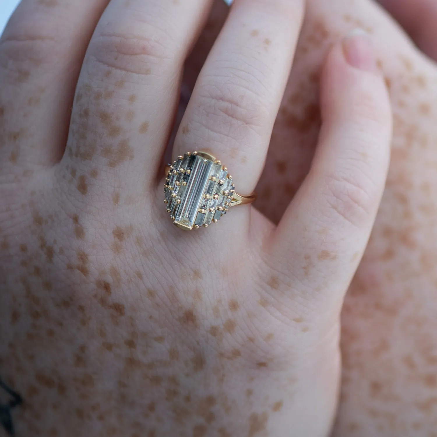 Grey Ombre Ring with Baguette Diamonds - Geometric Diamond Ring