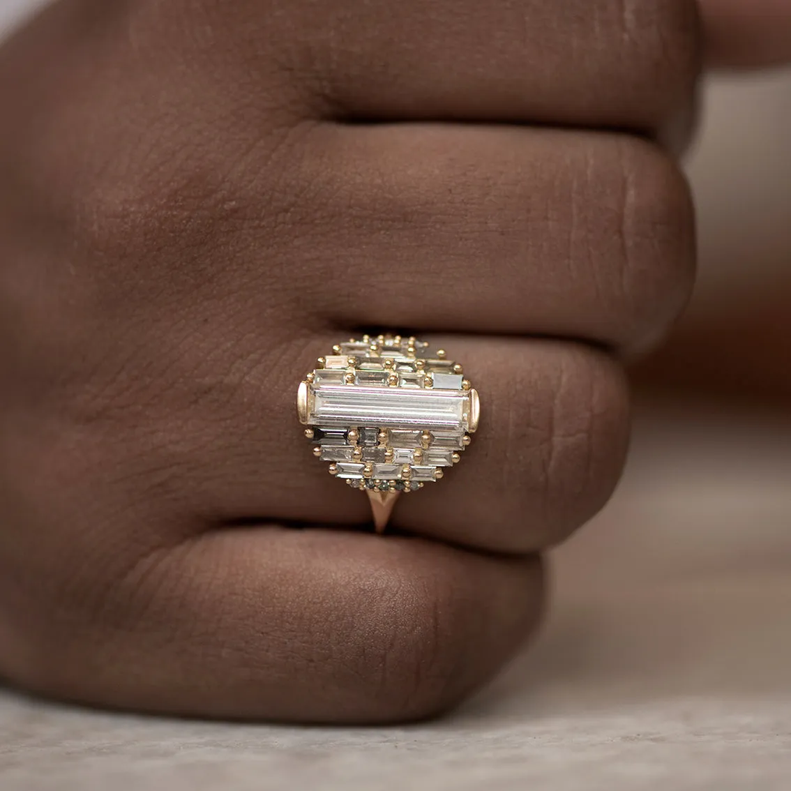 Grey Ombre Ring with Baguette Diamonds - Geometric Diamond Ring