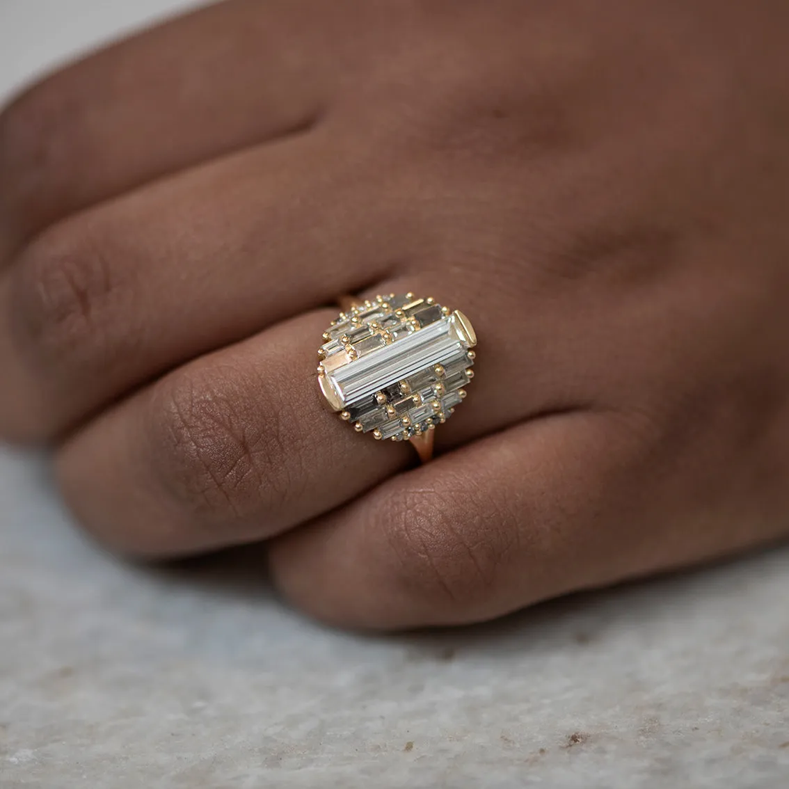 Grey Ombre Ring with Baguette Diamonds - Geometric Diamond Ring