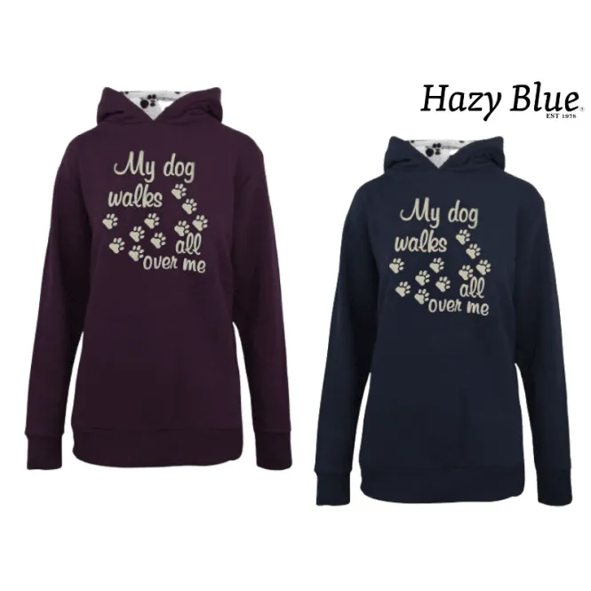 Hazy Blue Womens Hooded Sweatshirts -Scooby - My Dog Walk All Over Me - Scooby