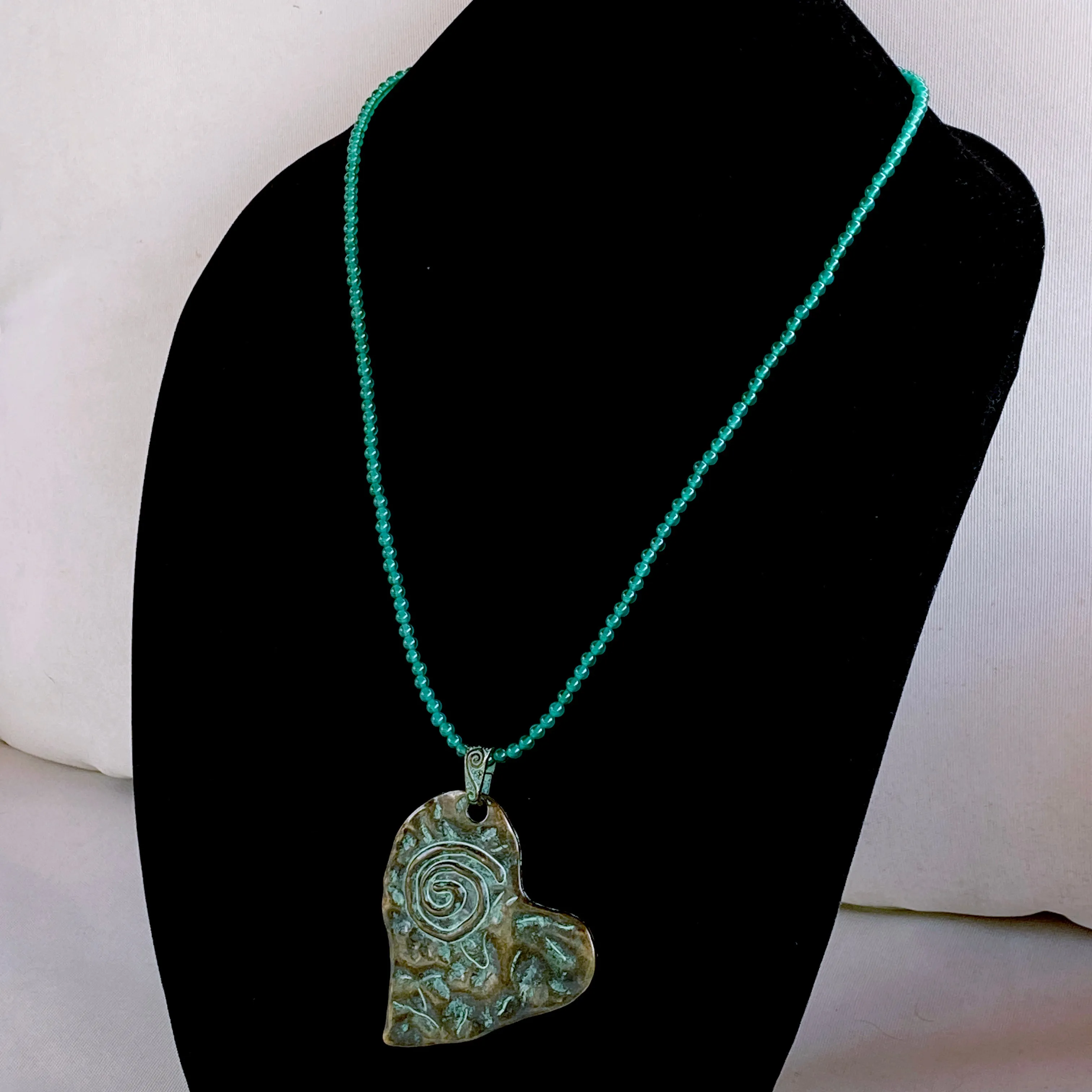 Heart Floating on Green Onyx Necklace