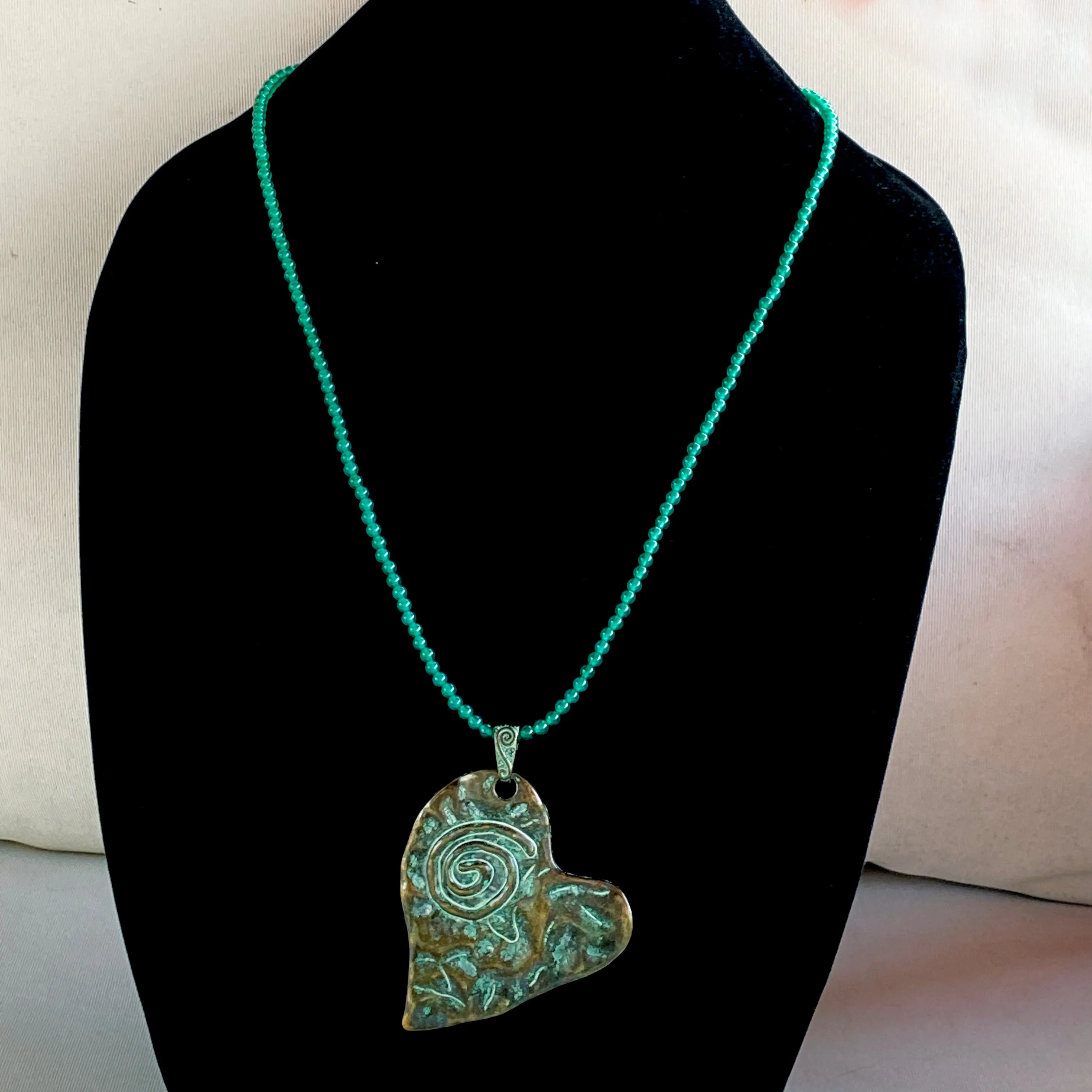 Heart Floating on Green Onyx Necklace