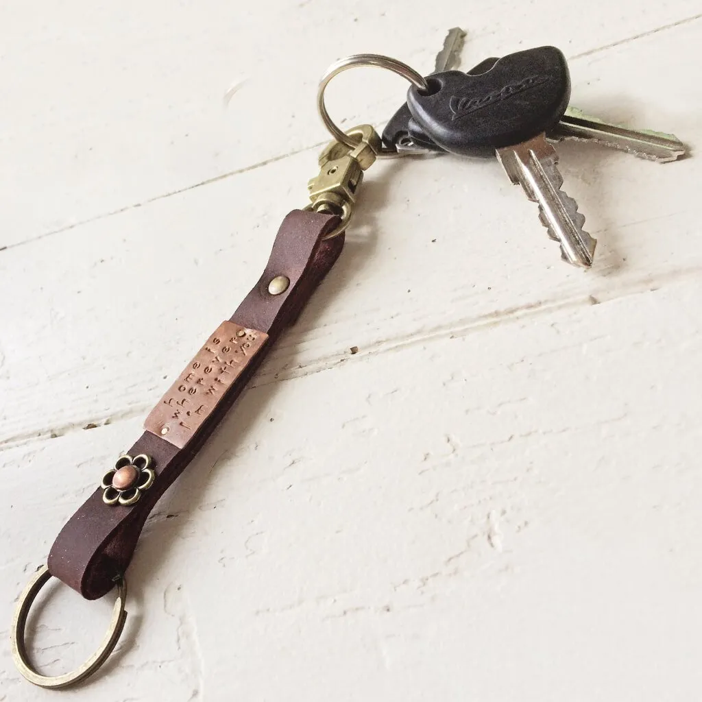 home is wherever i'm with you // leather, copper and brass key ring / key fob