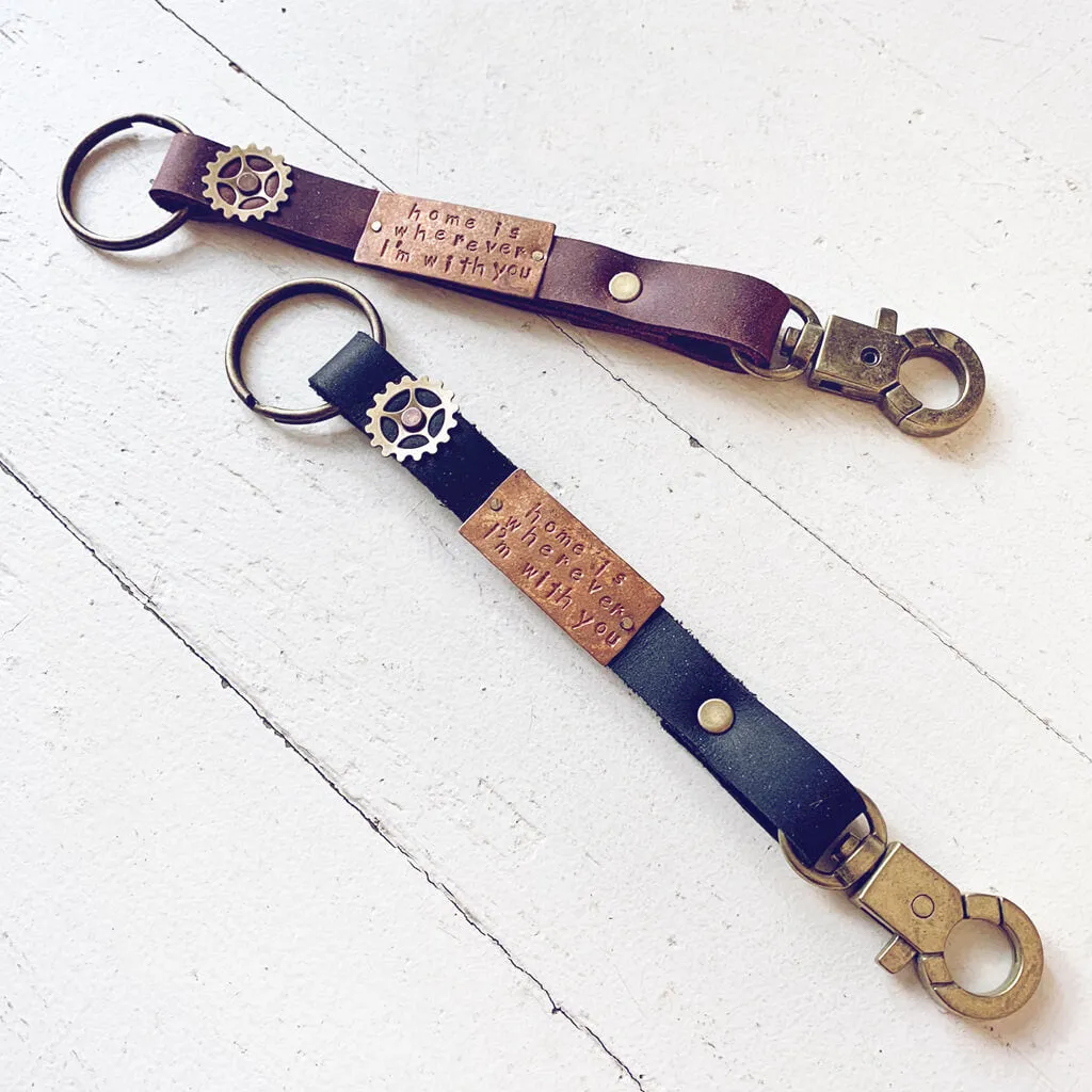 home is wherever i'm with you // leather, copper and brass key ring / key fob