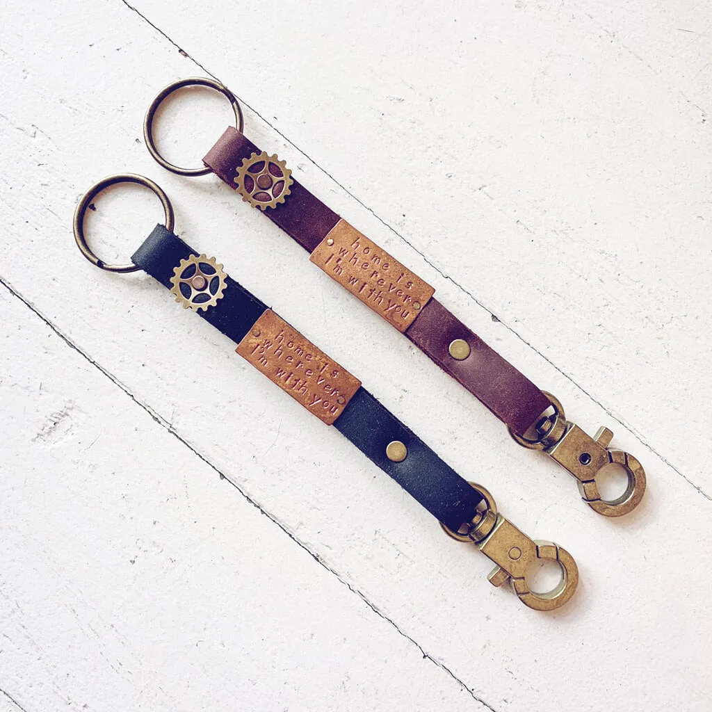 home is wherever i'm with you // leather, copper and brass key ring / key fob