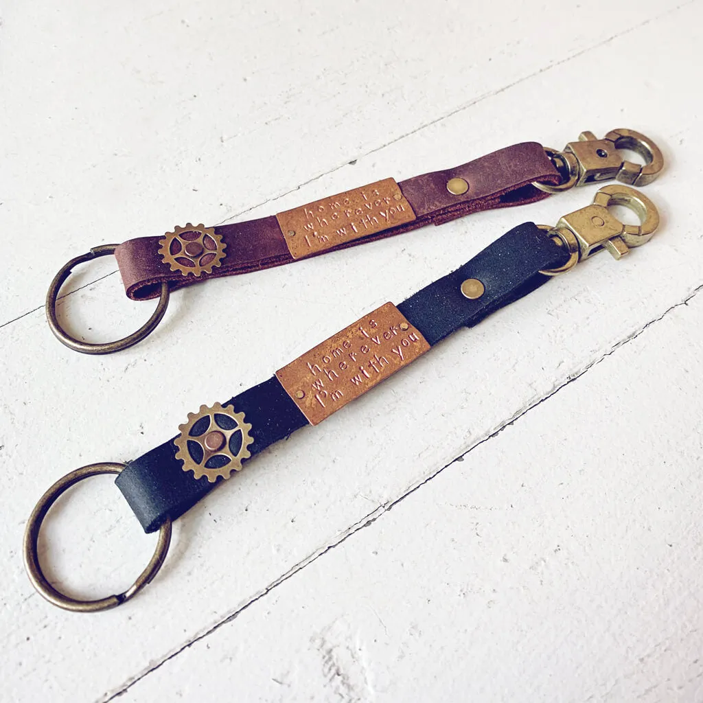 home is wherever i'm with you // leather, copper and brass key ring / key fob