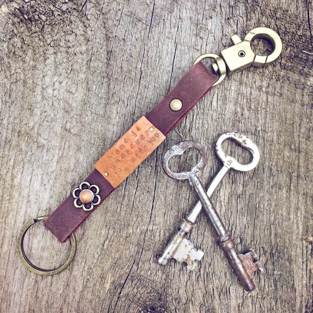 home is wherever i'm with you // leather, copper and brass key ring / key fob