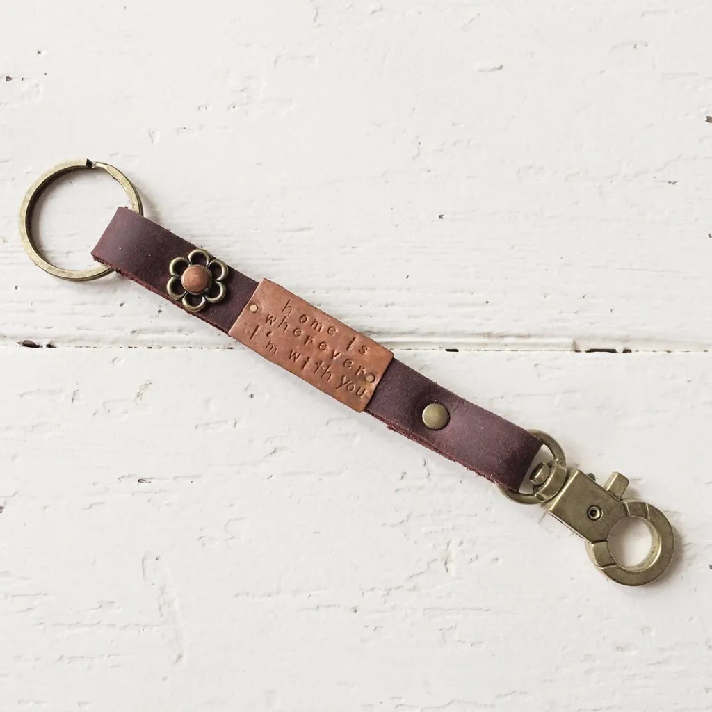 home is wherever i'm with you // leather, copper and brass key ring / key fob