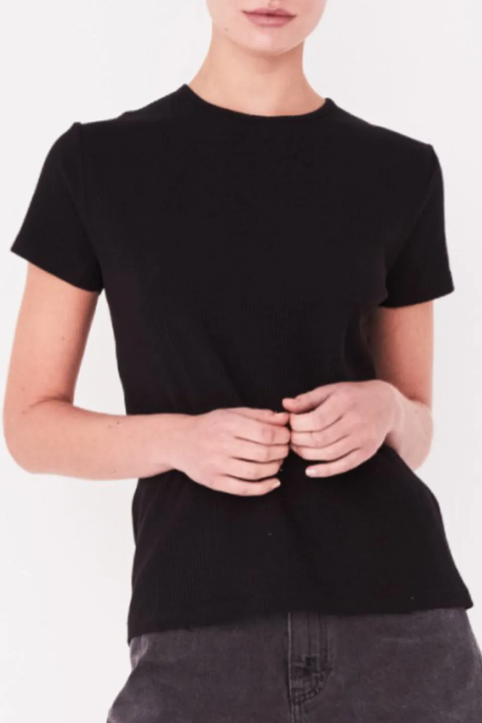 Ida SS Black Rib Slim Fit Tee