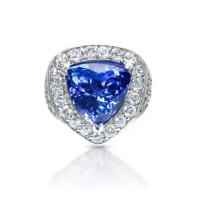 Juliet 10 Carats Trilliant Cut Blue Tanzanite Ring Halo in 14k White Gold