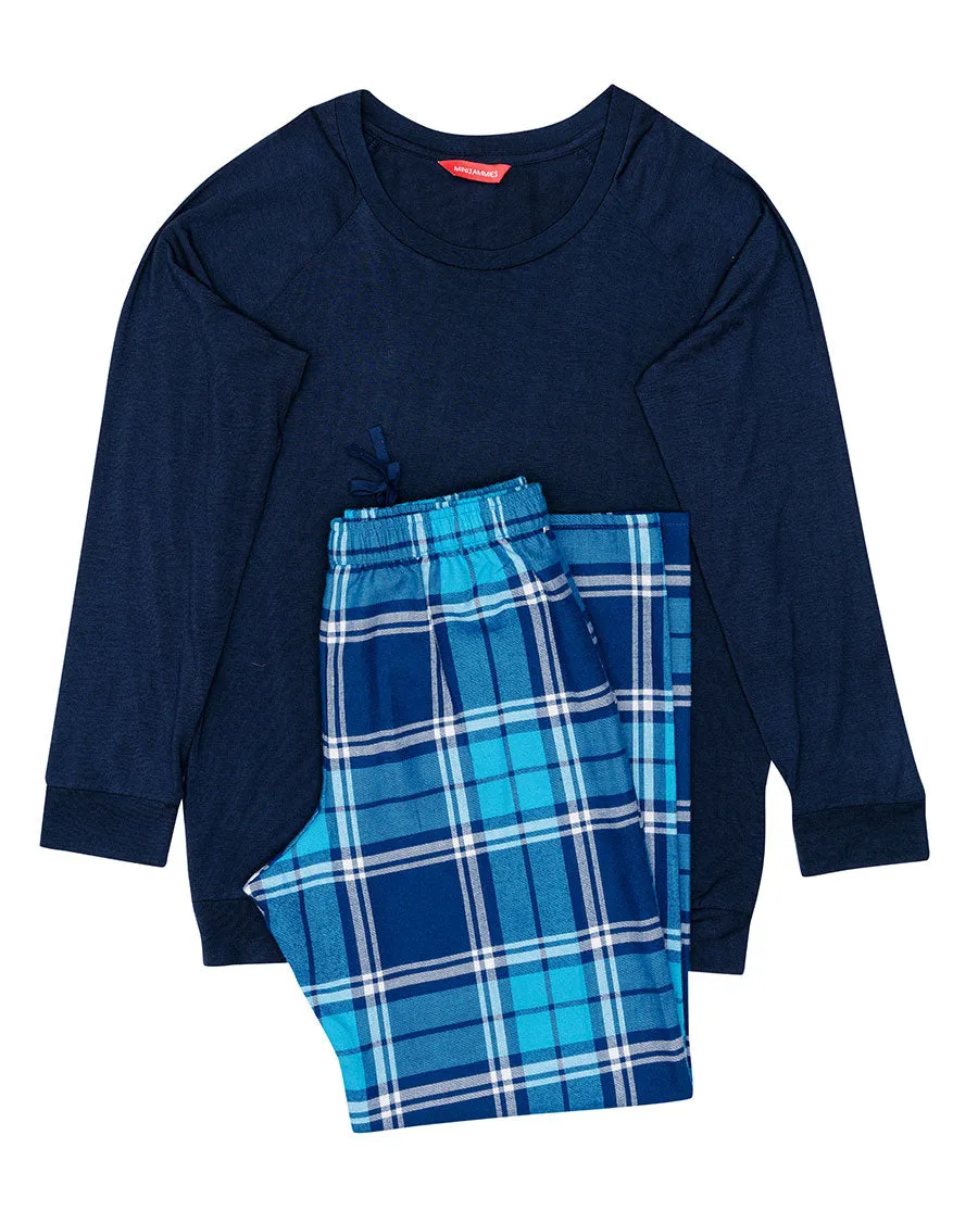 Kids Unisex Jersey T-shirt and Blue Check Pyjama Set