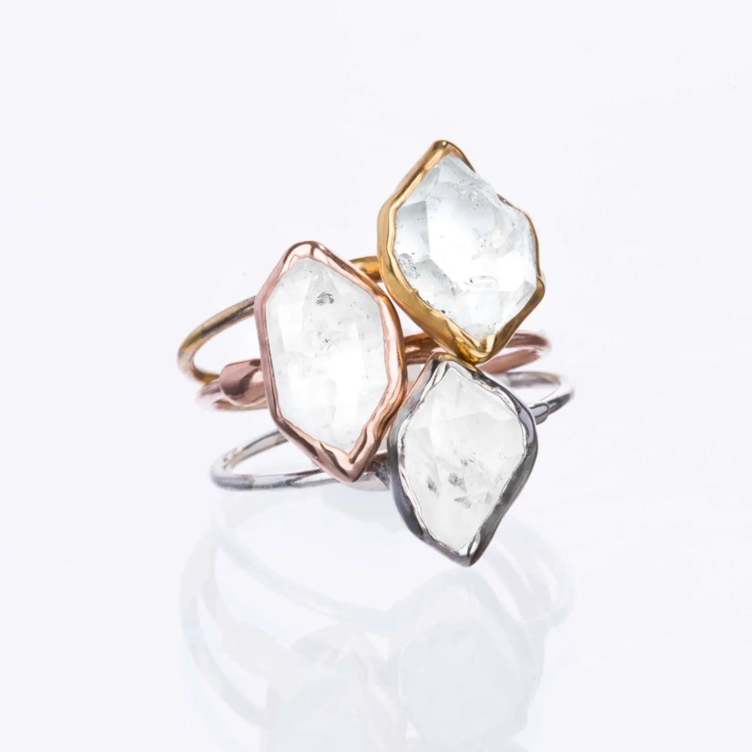 Large Raw Herkimer Diamond Ring in Yellow Gold