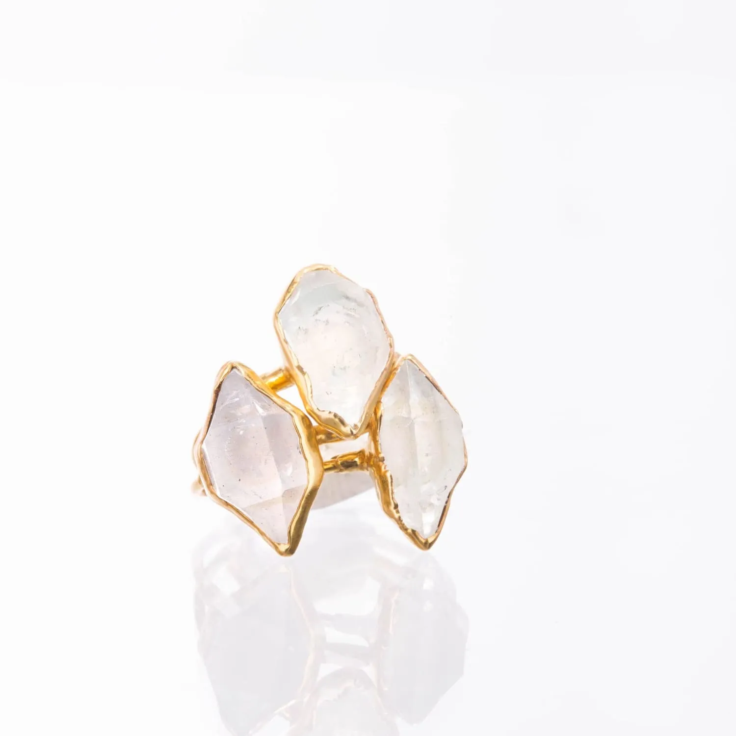 Large Raw Herkimer Diamond Ring in Yellow Gold