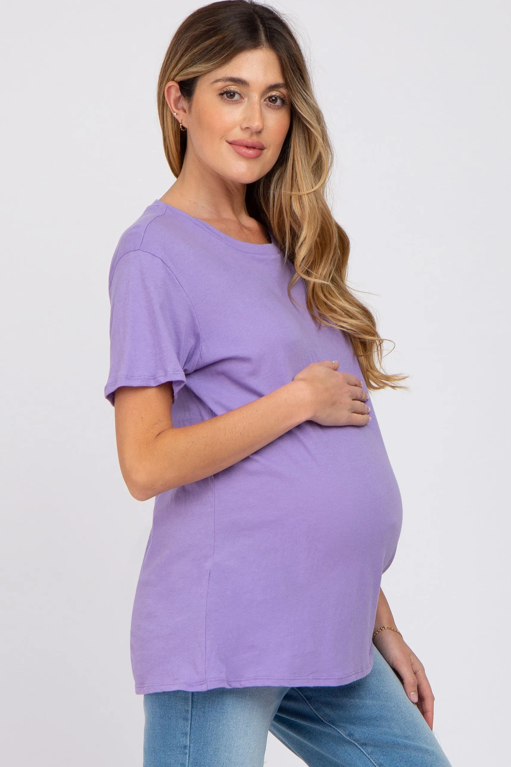 Lavender Oversized Short Sleeve Maternity Top