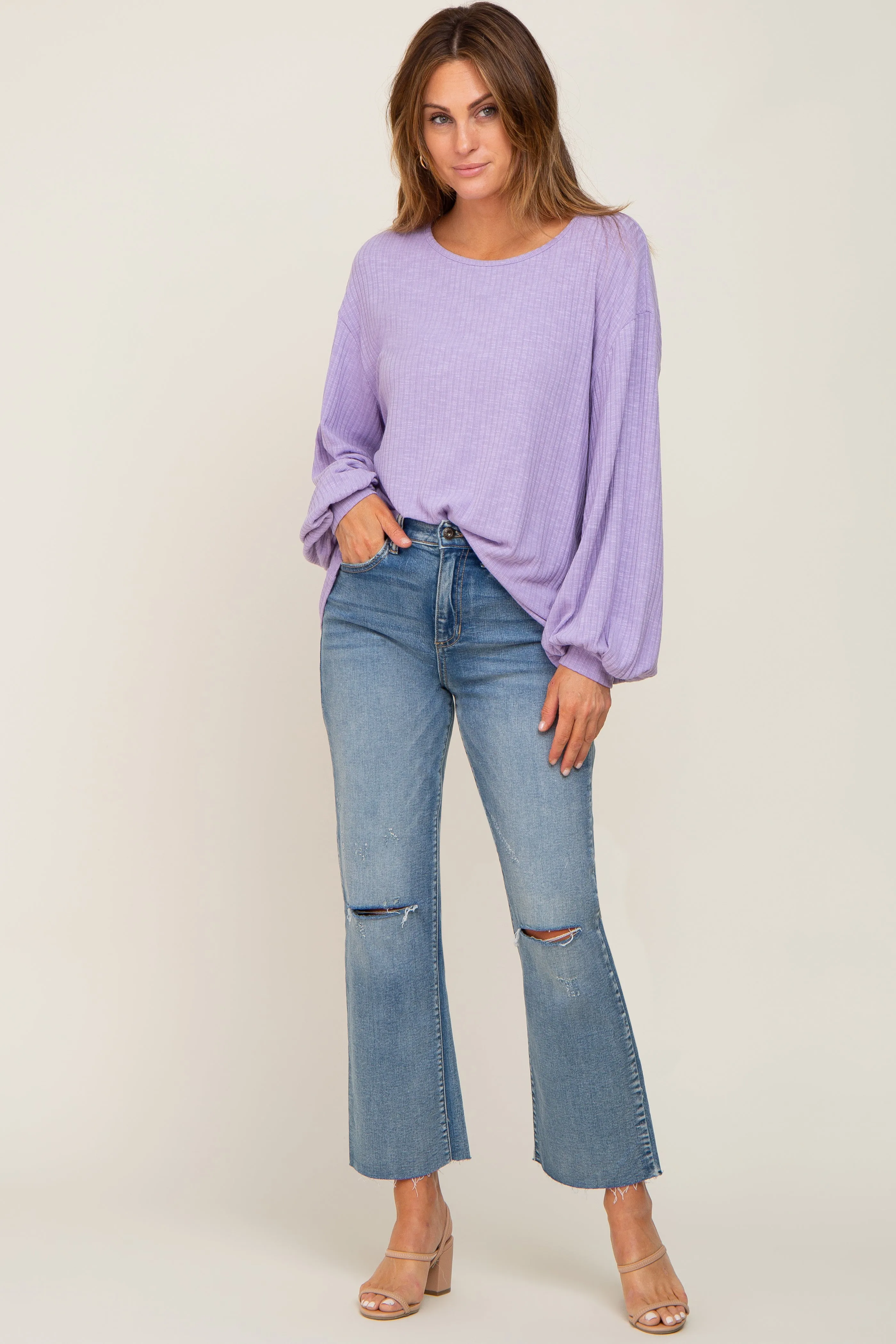 Lavender Ribbed Long Sleeve Top