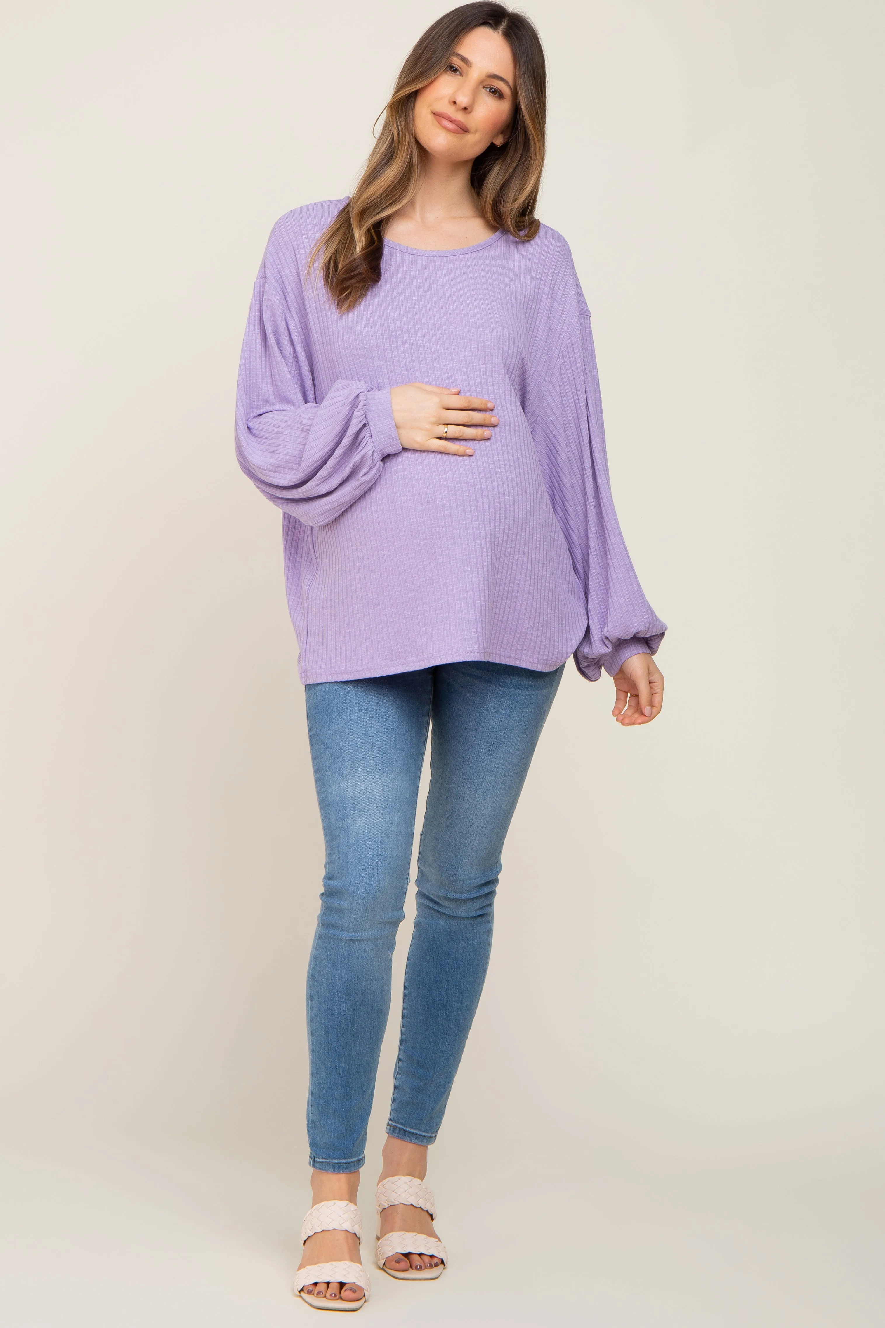 Lavender Ribbed Maternity Long Sleeve Top