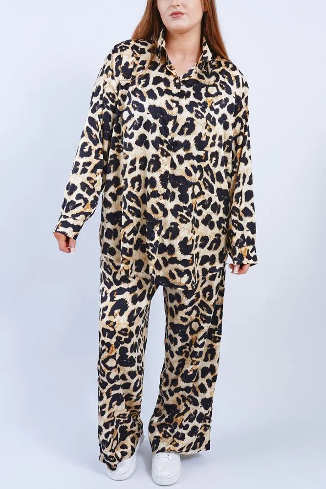 Leopard Print Button Up Loungewear Set