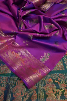 Magenta and Green Dual-Tone Color Pure Baluchari Silk Saree