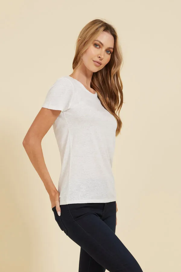 Majestic Linen Short Sleeve Crew Tee in Blanc