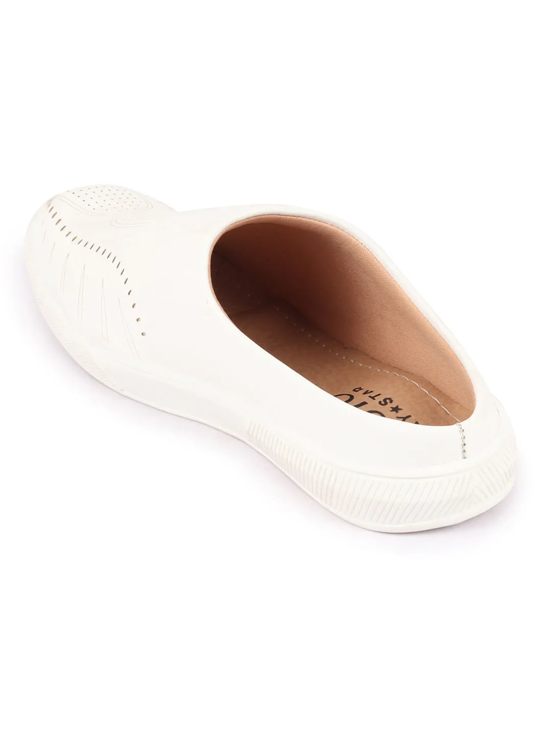 Men White Back Open Stylish Design Slip On Shoes