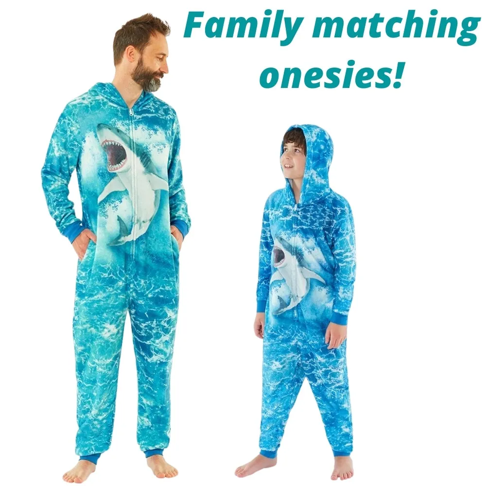 Mens Blue Digital Shark Onesie