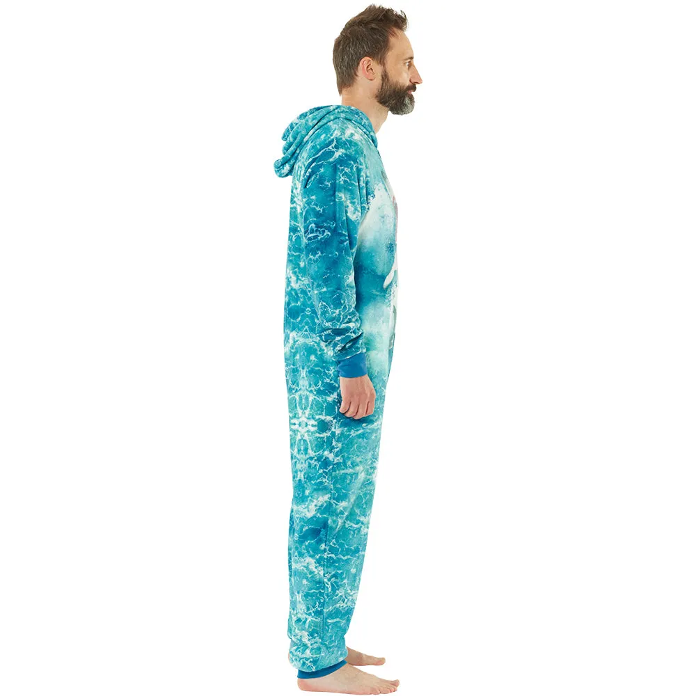 Mens Blue Digital Shark Onesie