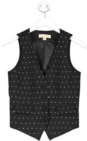 MICHAEL Michael Kors Black Crystal Embellished V Neck Waist Coat UK 6