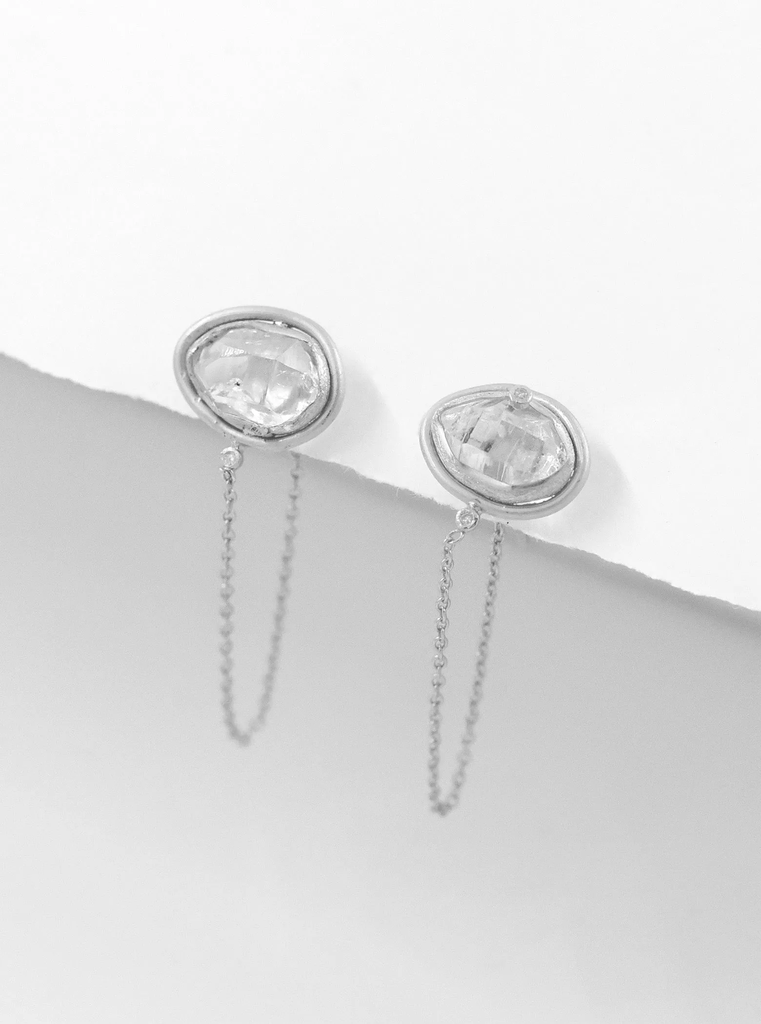 Mini Herkimer Diamond Drop Chain with Diamond Earrings