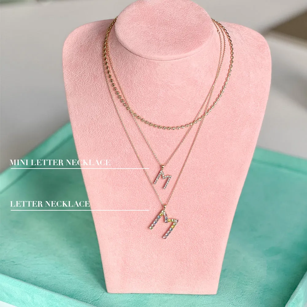 Mini Letter Necklace T / Crystal