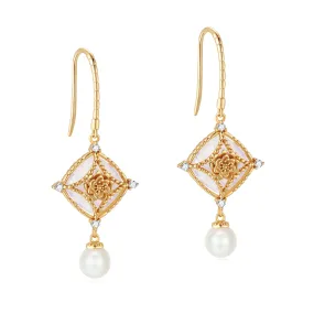 Moonstone & Freshwater Pearl Gold Earrings - Water Lily