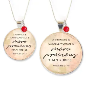 More Precious Than Rubies – Proverbs 31 Silver Pendant Necklace with Swarovski Rhinestone