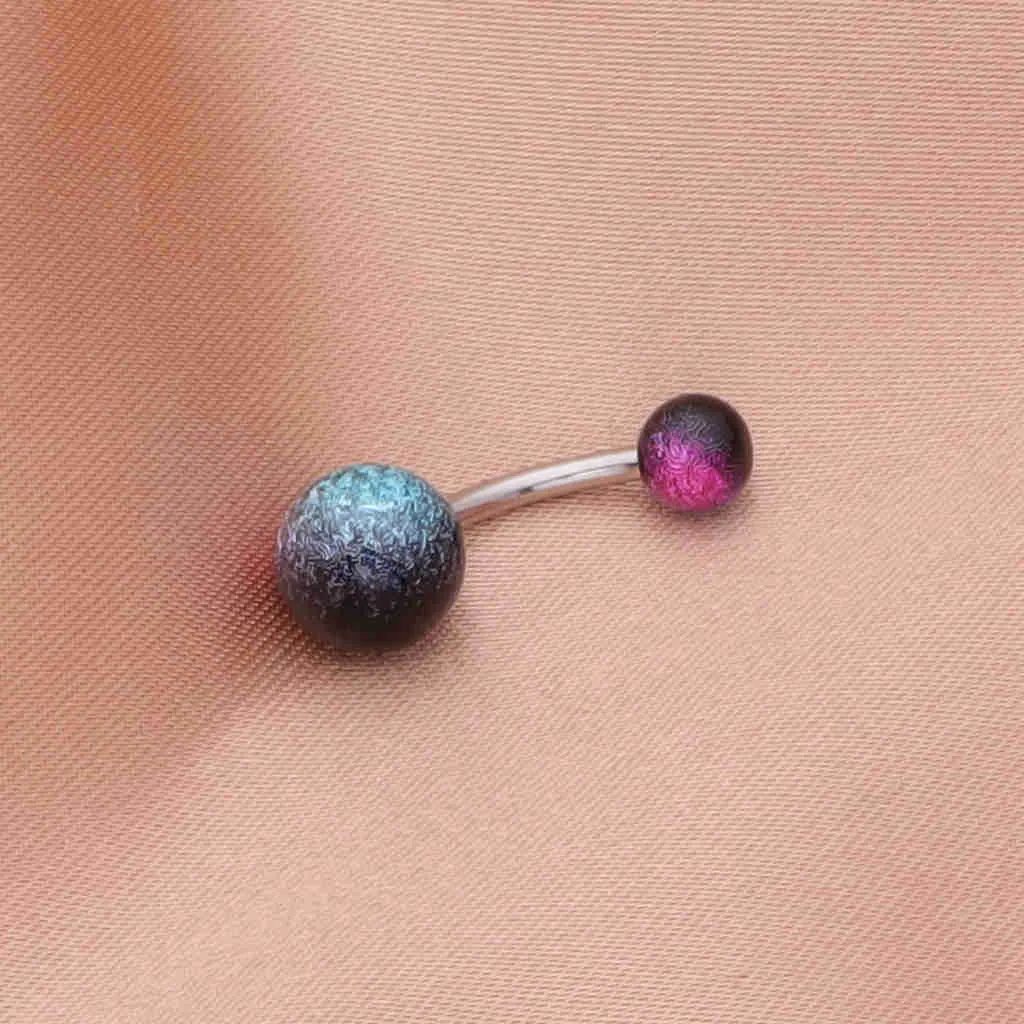 Multi Colour Acrylic Balls Belly Button Navel Ring - Black/Hot Pink