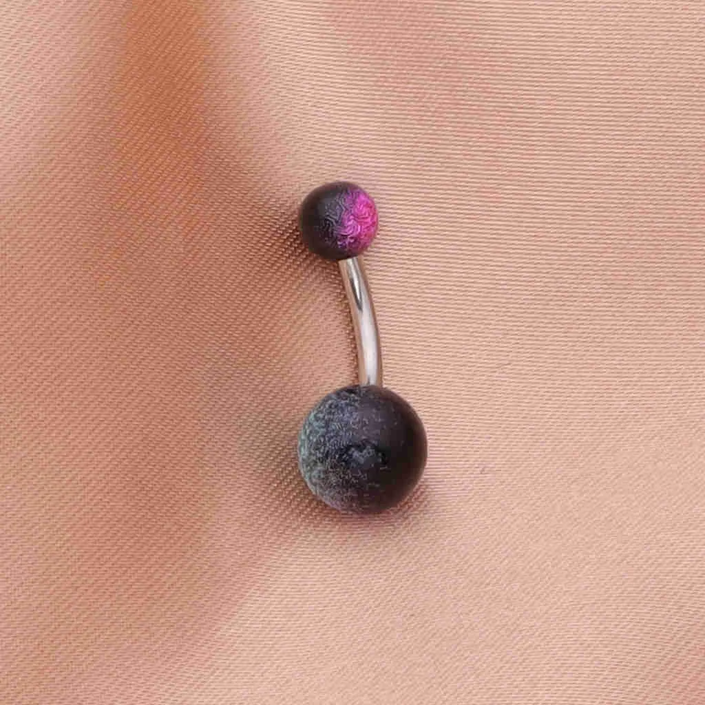 Multi Colour Acrylic Balls Belly Button Navel Ring - Black/Hot Pink