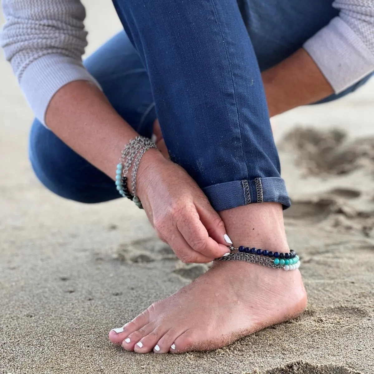 Neptunic SharkSuit Anklet with Amazonite - Sustainable Fashion for Ocean Lovers