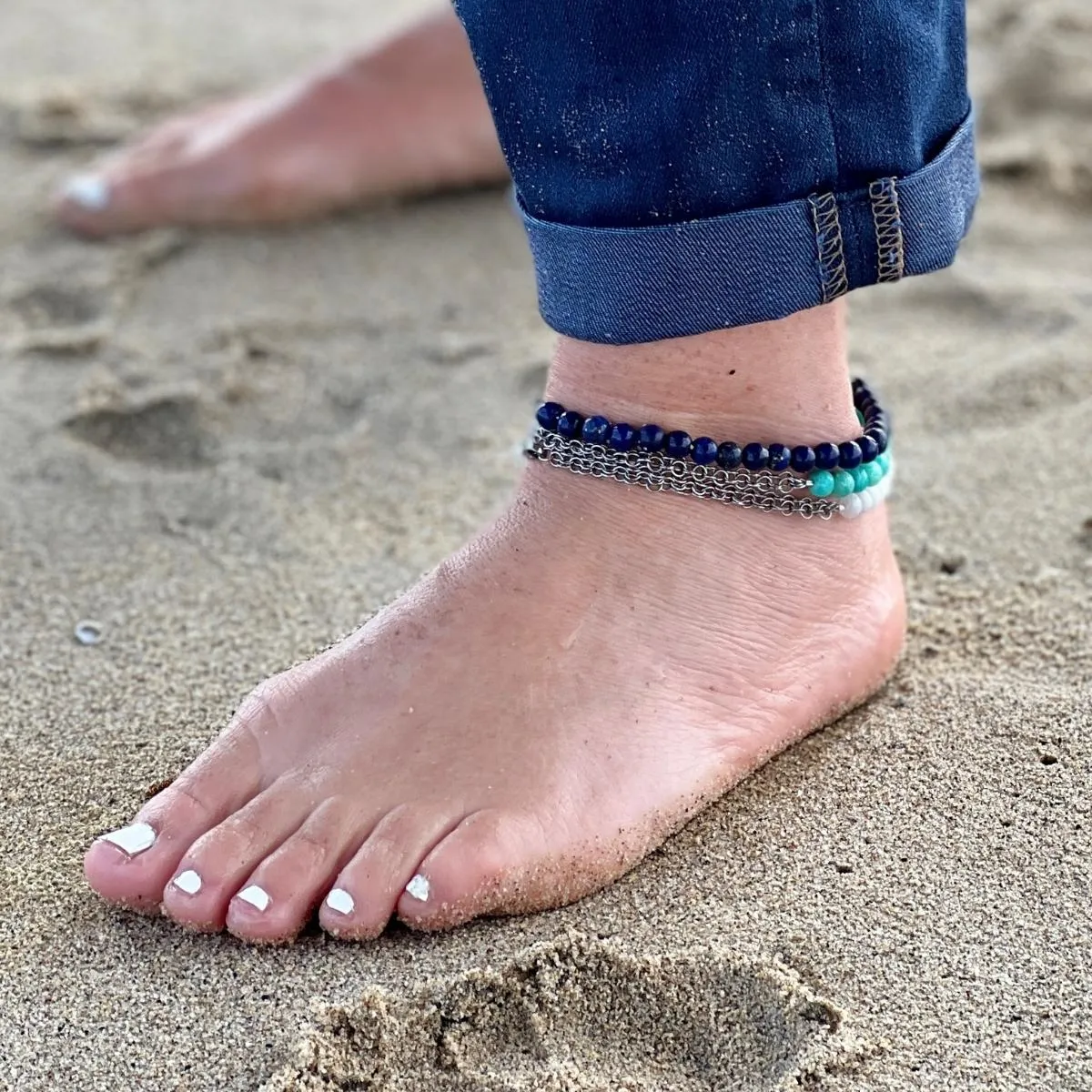 Neptunic SharkSuit Anklet with Amazonite - Sustainable Fashion for Ocean Lovers