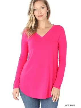 New! Premium Long Sleeve V Neck Round Hem Top Size L