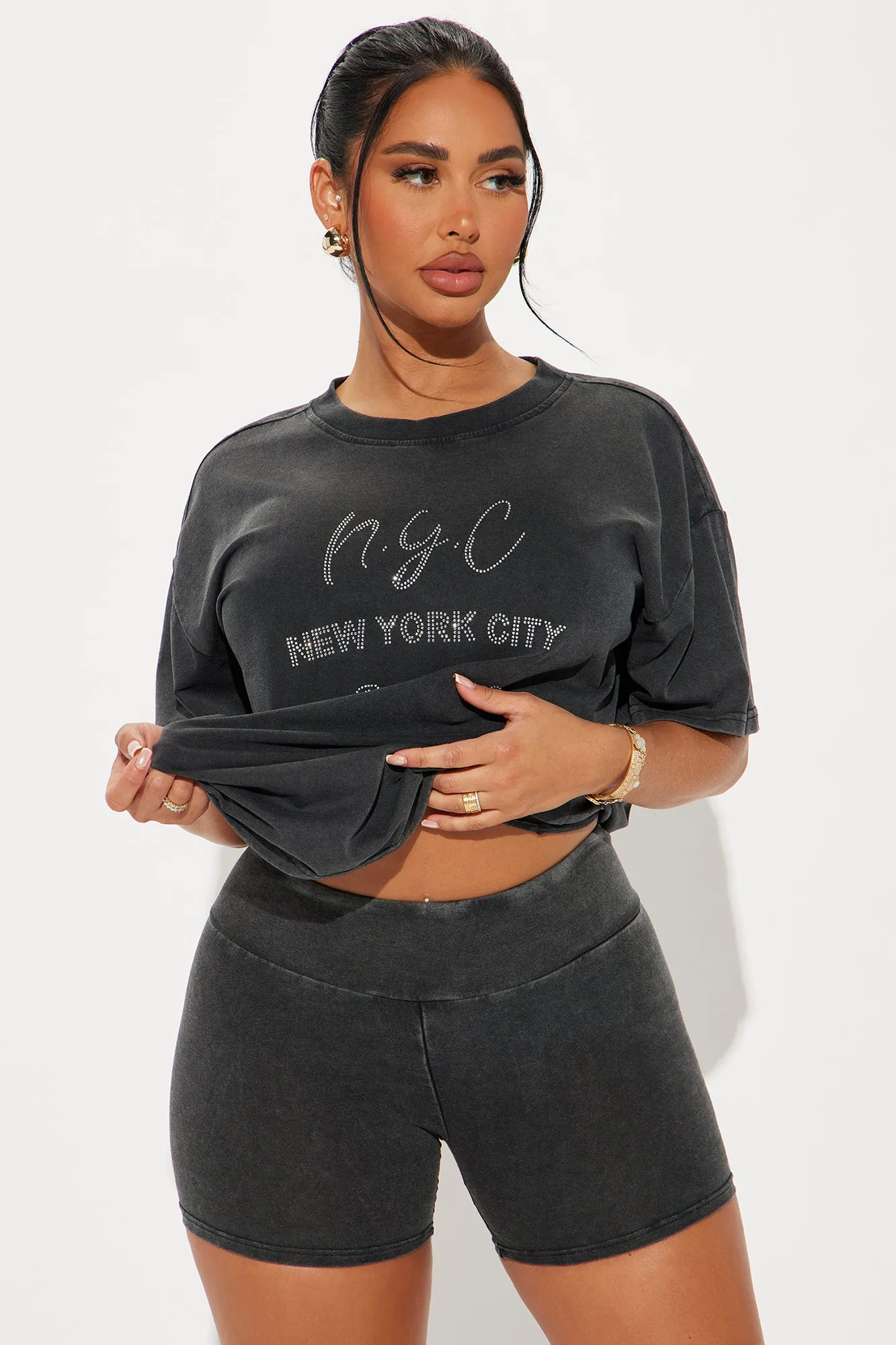 NYC Washed Biker Short Set - Black