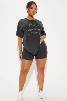 NYC Washed Biker Short Set - Black