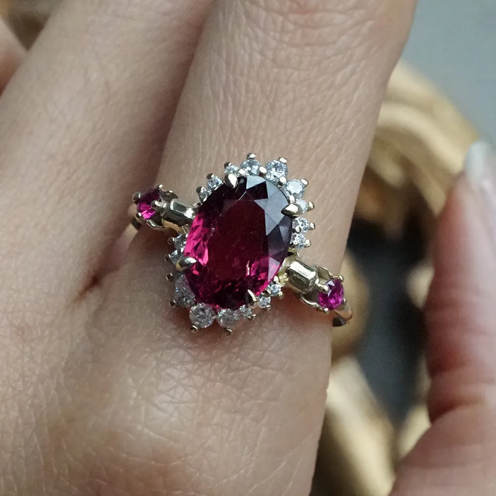 One Of A Kind: Pink Tourmaline and Ruby Scarab Diamond Ring in 14K and 18K Gold