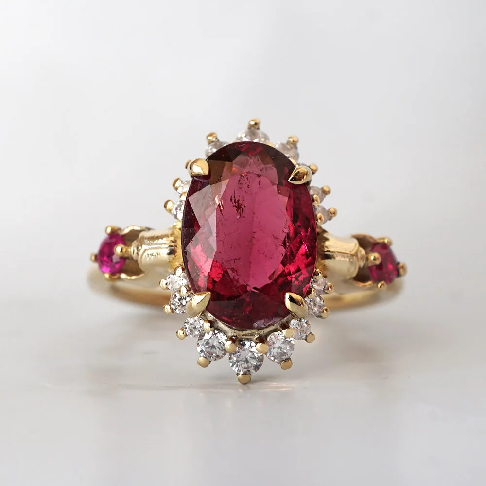 One Of A Kind: Pink Tourmaline and Ruby Scarab Diamond Ring in 14K and 18K Gold