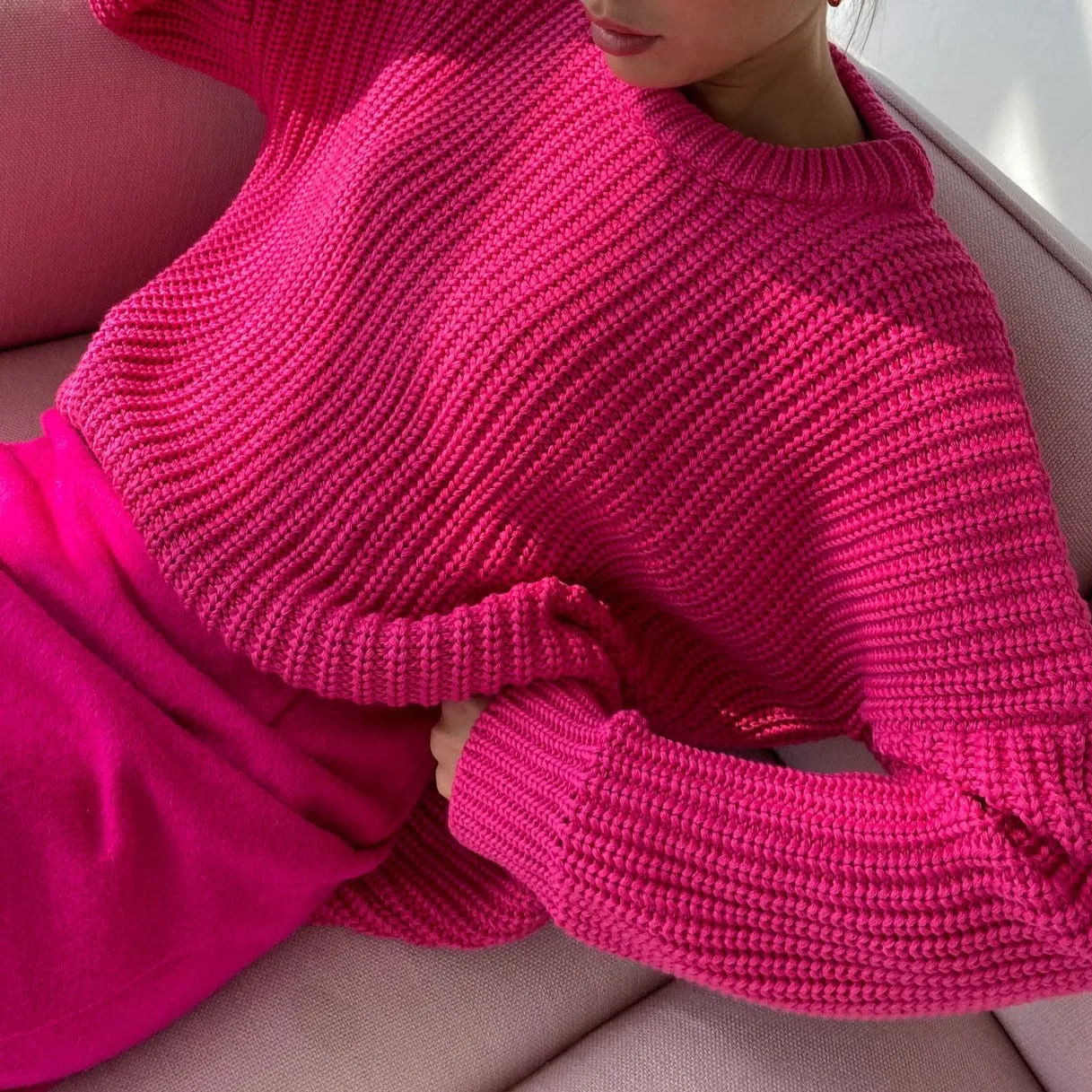 Oversized Knitted Sweater With O-Neck