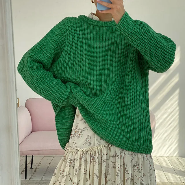 Oversized Knitted Sweater With O-Neck