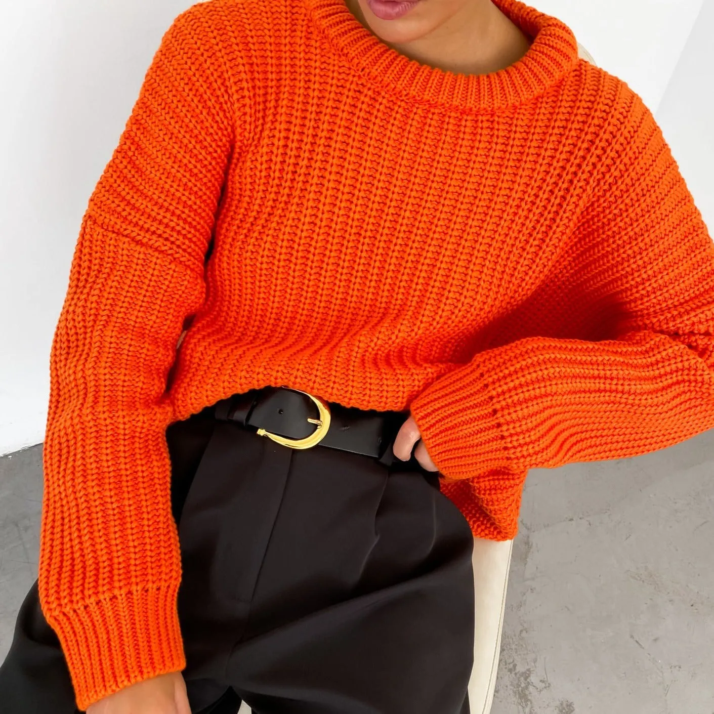 Oversized Knitted Sweater With O-Neck