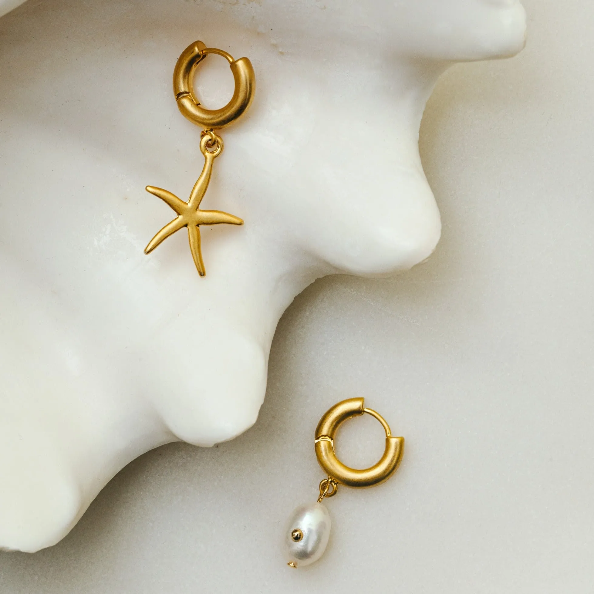 Pearl & Starfish Mismatched Hoops