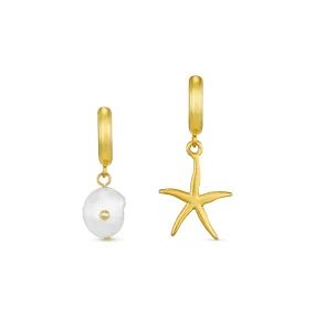 Pearl & Starfish Mismatched Hoops