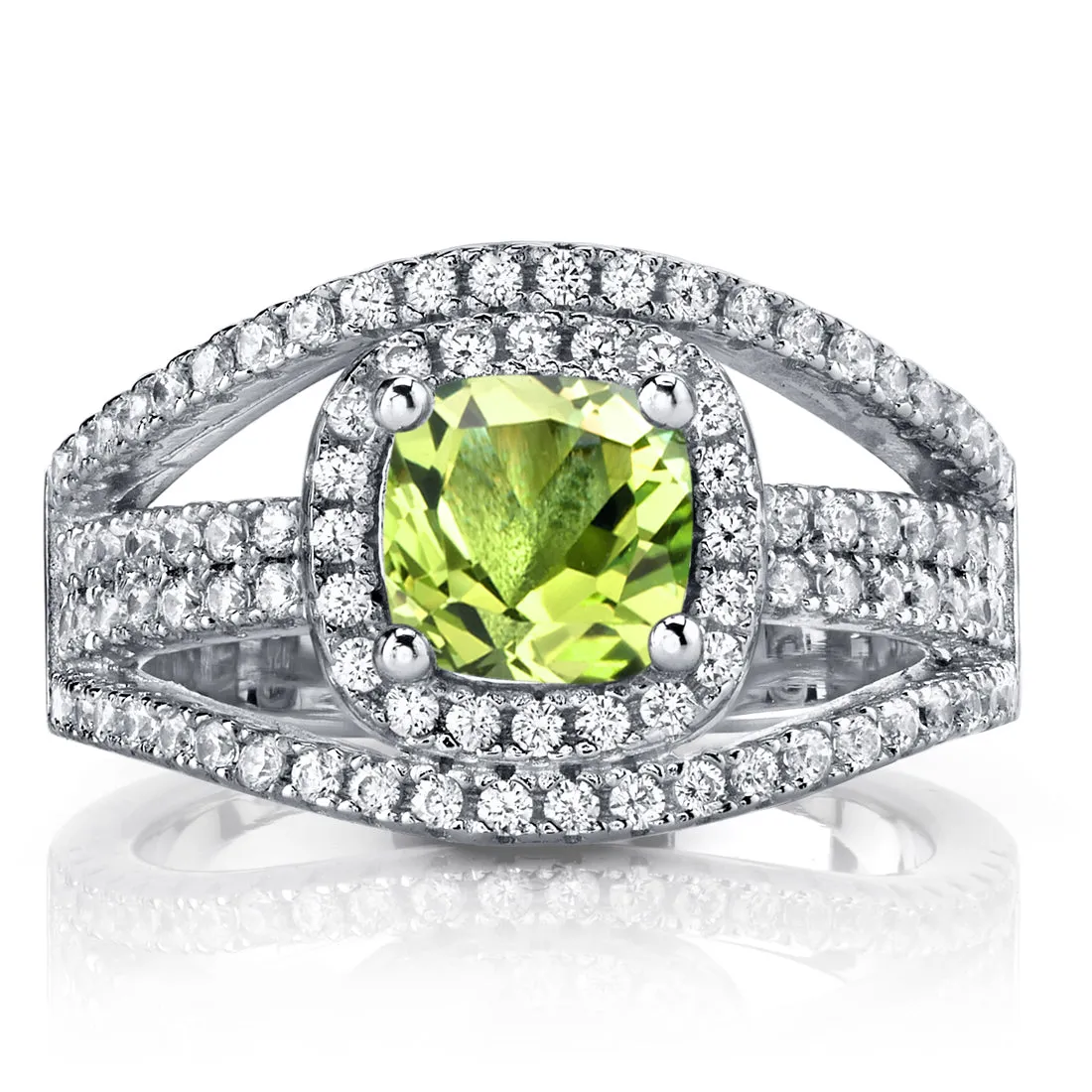 Peridot Cushion Cut Pave Ring Sterling Silver 1 Carats Size 9