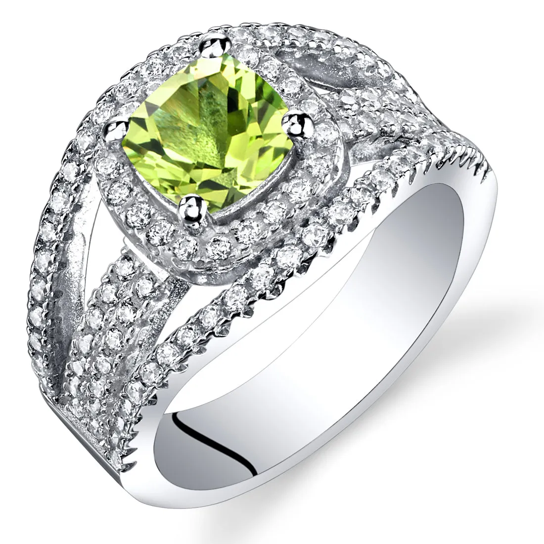 Peridot Cushion Cut Pave Ring Sterling Silver 1 Carats Size 9